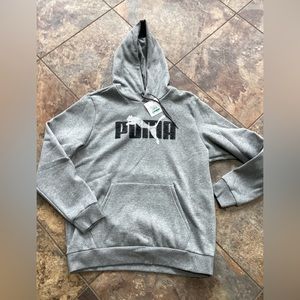 Puma Layered Graphic Hoodie, charcoal, size large, NWT
